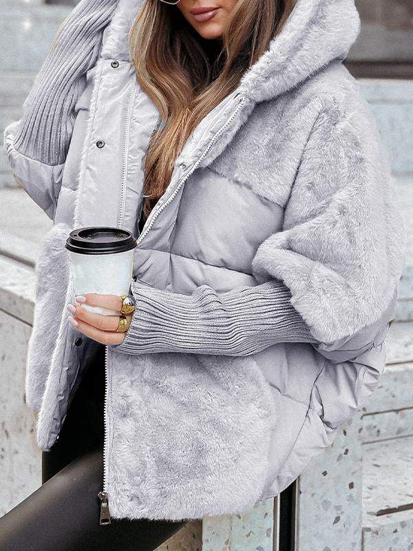 Ella™ | Hooded Fur Patchwork Vinterkappa med Stil och Komfort